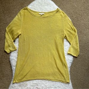 Eileen Fisher Yellow Light Knit Boatneck Sweater Cotton Linen Blend